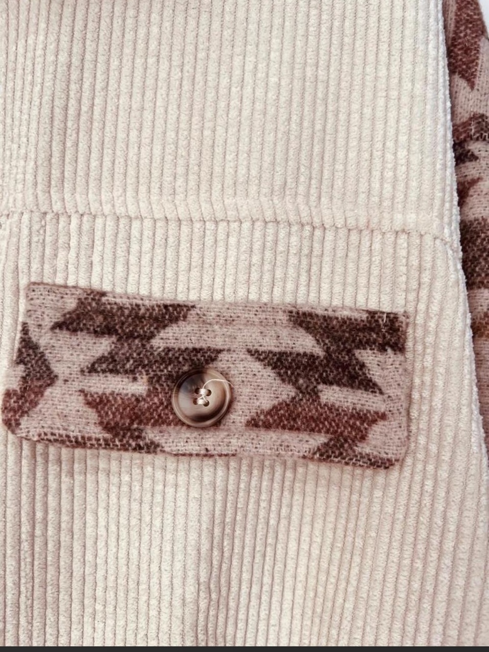Boho Aztec-Print Cream Button Down  Shacket - Picture 5 of 8